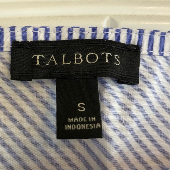 🌈 6/$60, Talbots Striped Shirt, Blue, White, Keyhole, Short Sleeve, Small - Picture 4 of 6